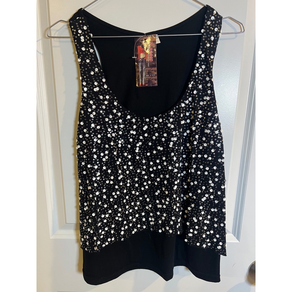 XJ.BOOST Womens Tank Top Sequin Embellished Black L/XL‎ NWT